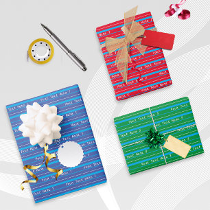 Feuille De Papier Cadeau Ensemble de 3 motifs colorés de texte personnalisé