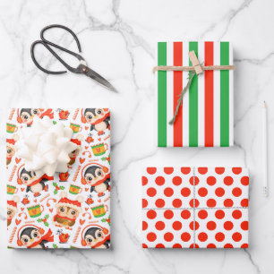 Feuille De Papier Cadeau Ensemble de 3 papiers d'emballage Chouette et Manc