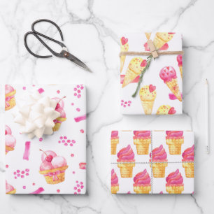 Feuille De Papier Cadeau Ensemble de 3 papiers d'emballage pour glace rose 