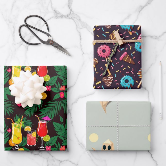 Feuille De Papier Cadeau Ensemble de 3 papiers d'enveloppement - Tropical F (Recto)