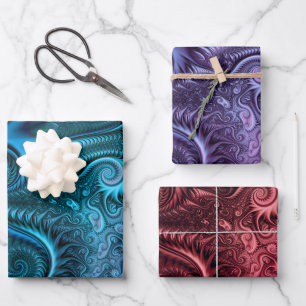 Feuille De Papier Cadeau Ensemble de Blue Lilac et de Carmine Motif Spiral 