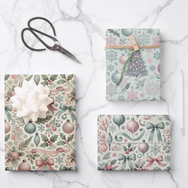 Feuille De Papier Cadeau Ensemble de cadeaux de Noël Pastel Adulte sophisti (Recto)