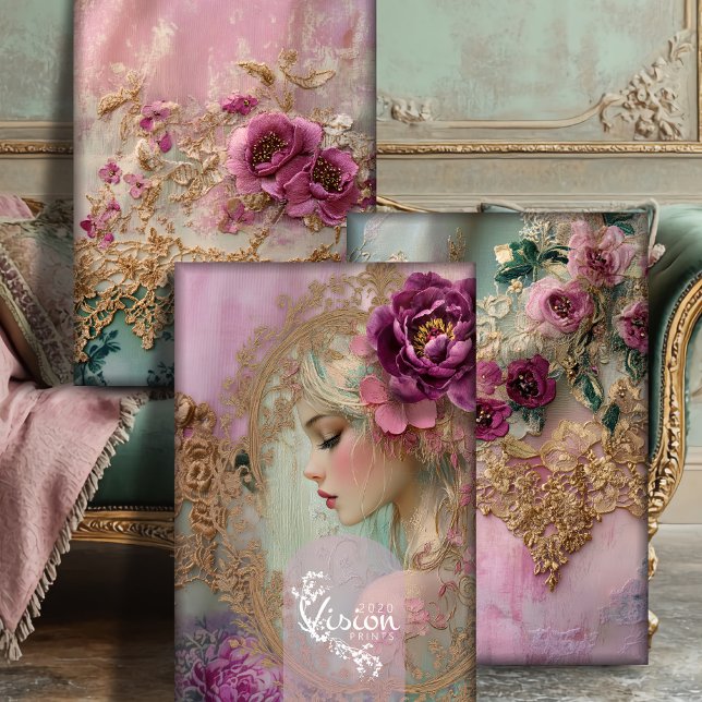 Feuille De Papier Cadeau Ensemble de découpage lourds Luxe Collage (Luxe Collage Heavy Weight Decoupage, Shabby Chic Portrait Vintage Lace Romantic Floral.)