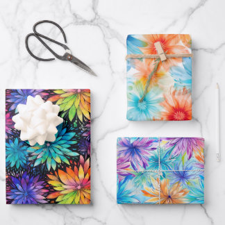 Feuille De Papier Cadeau Ensemble de motif de teinture florale occupé 3