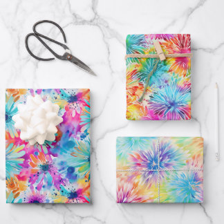 Feuille De Papier Cadeau Ensemble de motif de teinture florale occupé 5
