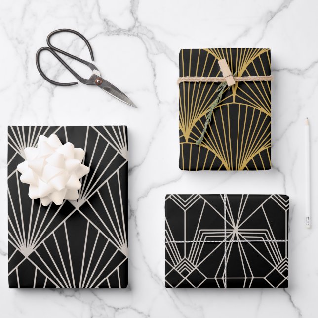 Feuille De Papier Cadeau Ensemble de Motifs Art déco (Recto)