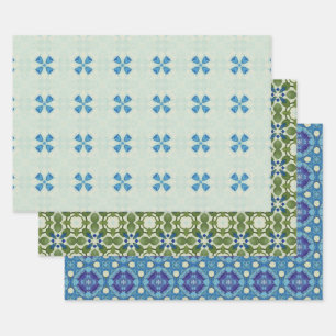 Feuille De Papier Cadeau Ensemble de Motifs ethniques sans couleur bleue 5