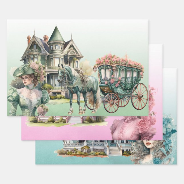 Feuille De Papier Cadeau Ensemble d'enveloppes cadeau victorienne 3 pièces (Lot)