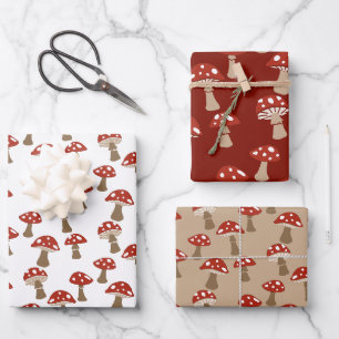 Feuille De Papier Cadeau Ensemble d'enveloppes cadeaux de champignons
