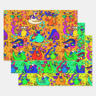 Feuille De Papier Cadeau Ensemble d'enveloppes cadeaux de dragon coloré