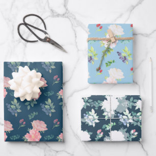Feuille De Papier Cadeau Ensemble floral de 3 