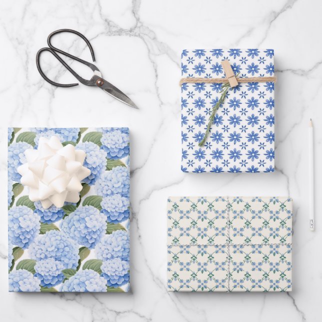 Feuille De Papier Cadeau Ensemble Hydrangea Whimsy Set 3 (Recto)