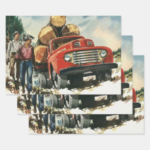 Feuille De Papier Cadeau Entreprise Vintage, Camion de débardage avec bûche