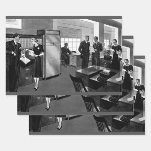 Feuille De Papier Cadeau Entreprise Vintage, Hommes d'Affaires de Bureau Ex