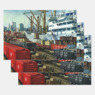 Feuille De Papier Cadeau Entreprise vintage, Transport de fret à quai