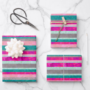 Feuille De Papier Cadeau Enveloppe cadeau à rayures rose chaud