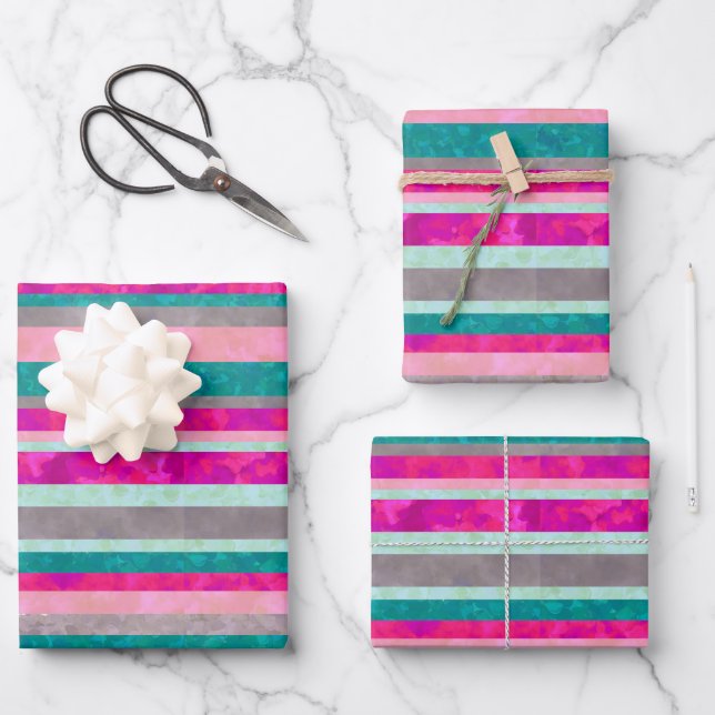 Feuille De Papier Cadeau Enveloppe cadeau à rayures rose chaud (Recto)