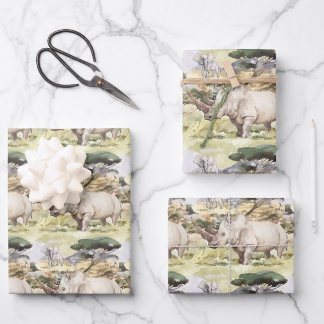 Feuille De Papier Cadeau Enveloppe cadeau avec Rhino Africain Rhinoceros th (Recto)