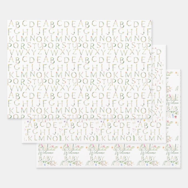 Feuille De Papier Cadeau Enveloppe cadeau Baby shower d'aquarelle florale (Lot)