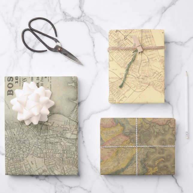 Feuille De Papier Cadeau Enveloppe cadeau Boston Maps (Recto)