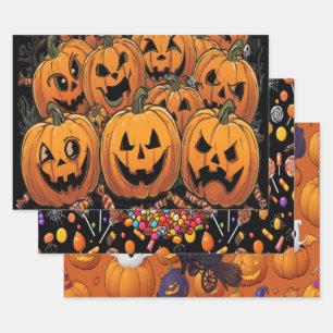 Feuille De Papier Cadeau Enveloppe Cadeau Citrouille Hantée Noir pour Hallo