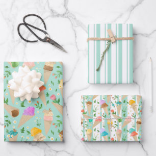 Feuille De Papier Cadeau Enveloppe cadeau floral à cône de crème glacée