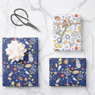 Feuille De Papier Cadeau Enveloppe cadeau plat Chanukah (3 feuilles)
