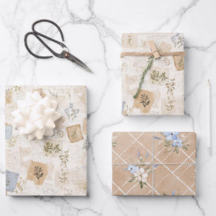 Feuille De Papier Cadeau Enveloppe cœur floral bleu clair de mariage frança