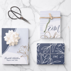 Feuille De Papier Cadeau Enveloppement Abstrait de Mariage floral Monogramm