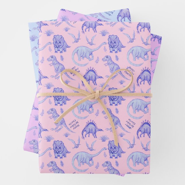 Feuille De Papier Cadeau Enveloppement Cadeau Dinosaure Personnalisé En Tro (En situation)