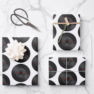 Feuille De Papier Cadeau Enveloppement d'anniversaire Retro Vinyl Record pe