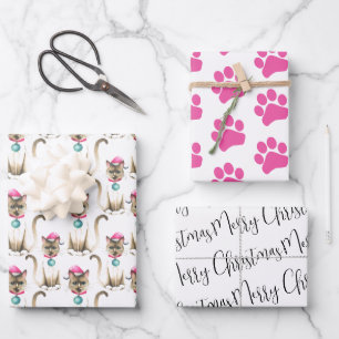 Feuille De Papier Cadeau Enveloppement de chats siamois de Noël
