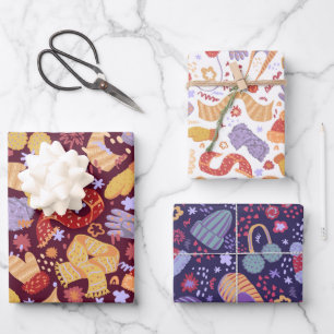 Feuille De Papier Cadeau Enveloppement de l'hiver chaud et douillet Ensembl