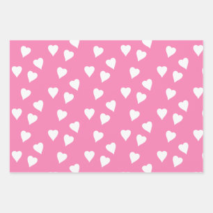 Feuille De Papier Cadeau Enveloppement Rose Avec Coeurs Blancs