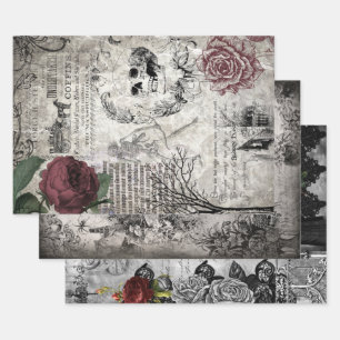 Feuille De Papier Cadeau Ephémère d'Halloween gothique victorienne vintage