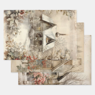 Feuille De Papier Cadeau Ephémère vintage Cottage Garden