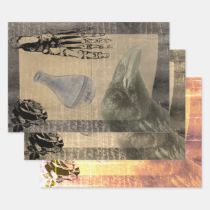 Feuille De Papier Cadeau Éphémère vintage de corbeau effrayant d'Halloween