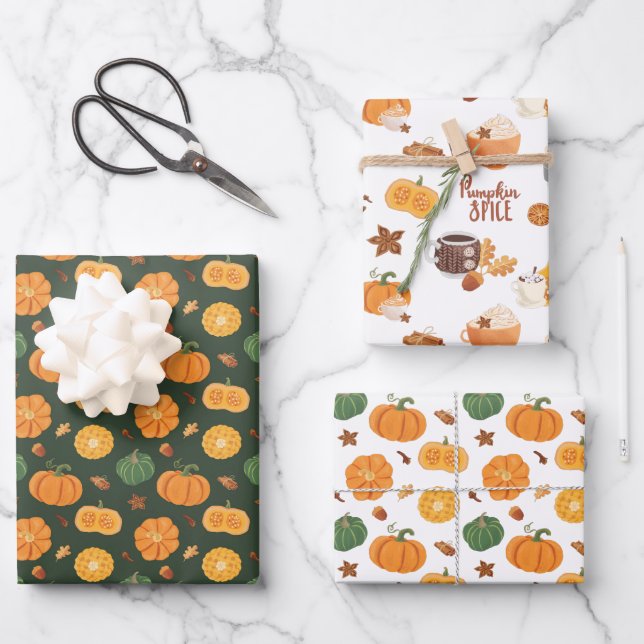 Feuille De Papier Cadeau Épices citrouilles Thanksgiving Halloween orange W (Recto)