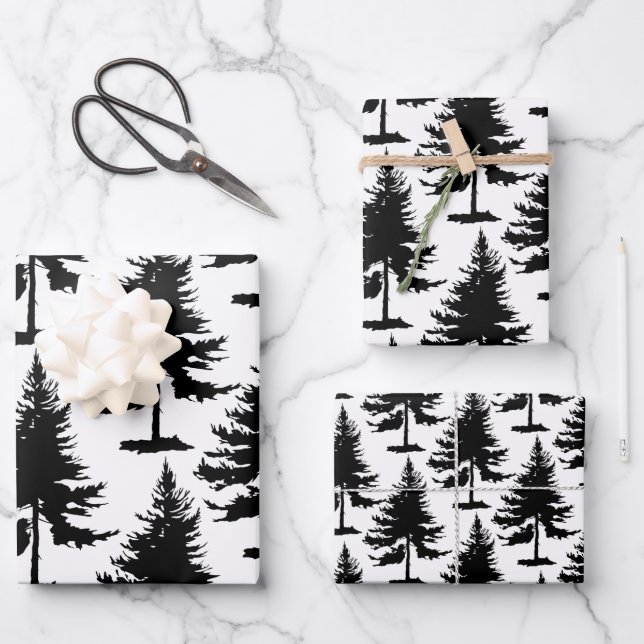 Feuille De Papier Cadeau Épinette Blanche Et Noire (Recto)