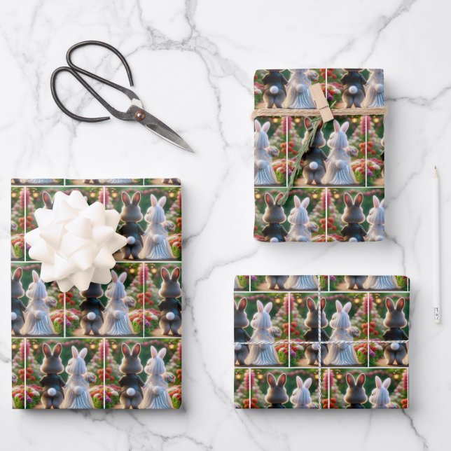 Feuille De Papier Cadeau Épouse de lapin et salle (Recto)