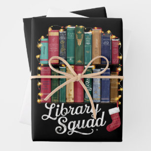 Feuille De Papier Cadeau Équipe de lecture de la bibliothèque de Noël amate