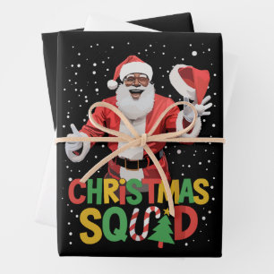 Feuille De Papier Cadeau Équipe de Noël de Santa noire afro-américaine