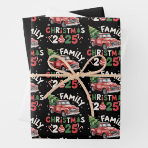 Feuille De Papier Cadeau Équipe de Noël familiale 2025 Groupe de vêtements