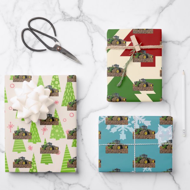 Feuille De Papier Cadeau Équipement agricole pour tracteur de Noël (Recto)