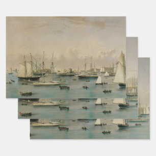 Feuille De Papier Cadeau Escadron de yacht maritime vintage à Newport Harbo