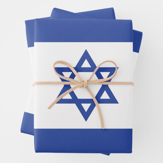 Feuille De Papier Cadeau Etat d'Israël Drapeau, Étoile de David Juifs (En situation)