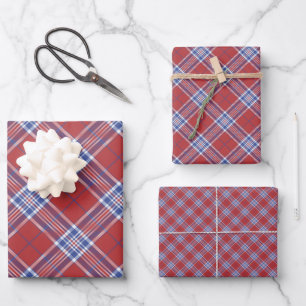 Feuille De Papier Cadeau Etats-Unis Amérique Pays Couleurs Plaid Rouge Blan