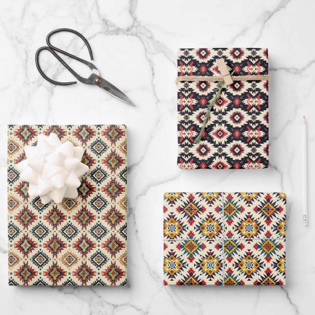 Feuille De Papier Cadeau Ethnic Navajo Tribal Motif sans couture (Recto)