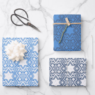 Feuille De Papier Cadeau Étoile de David Floral Hanoukka Set