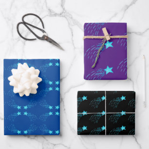Feuille De Papier Cadeau Étoiles de tir bleues
